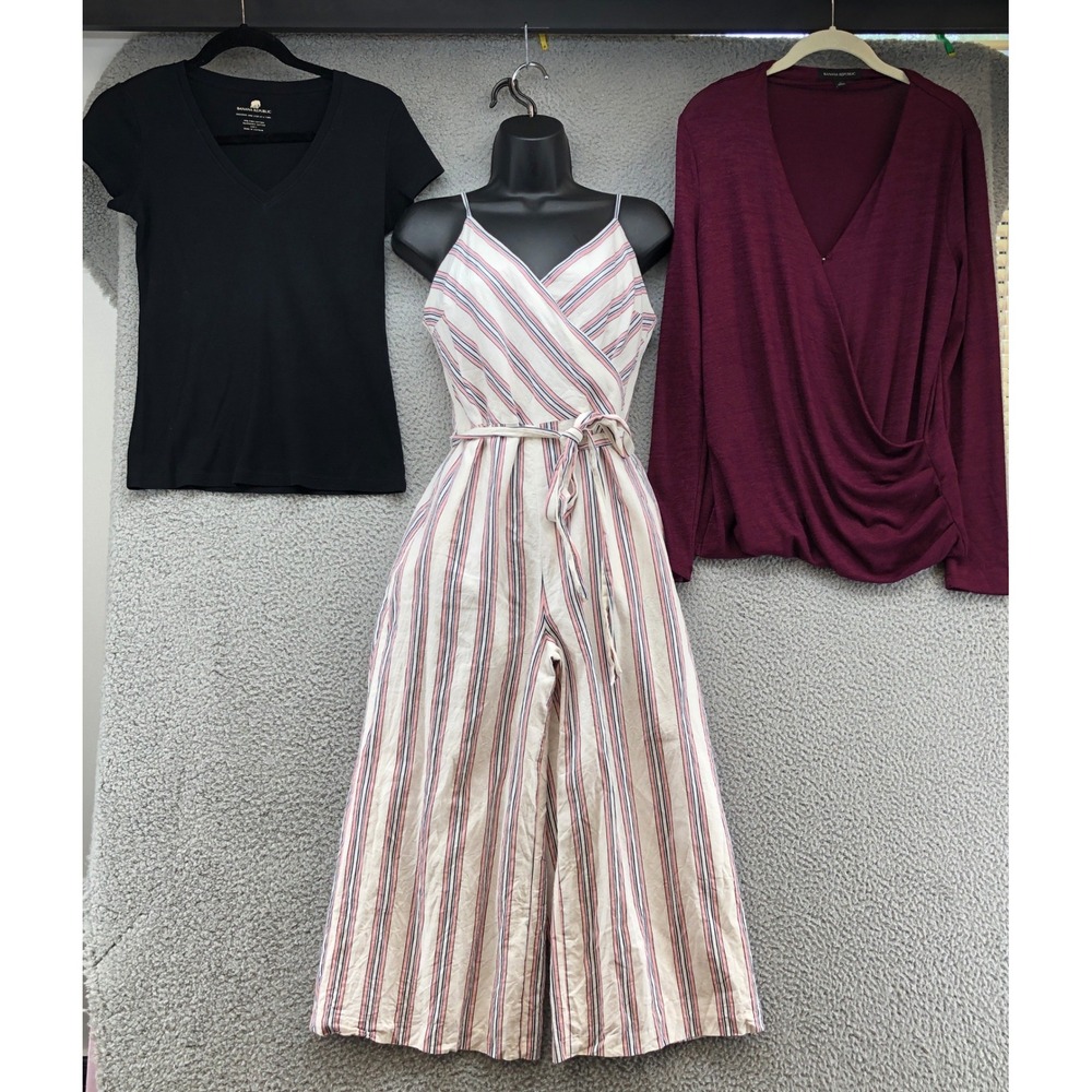 Banana Republic Lot Womens 4 Solid Tops Striped Wide Leg Tie Waist Jumpsuit